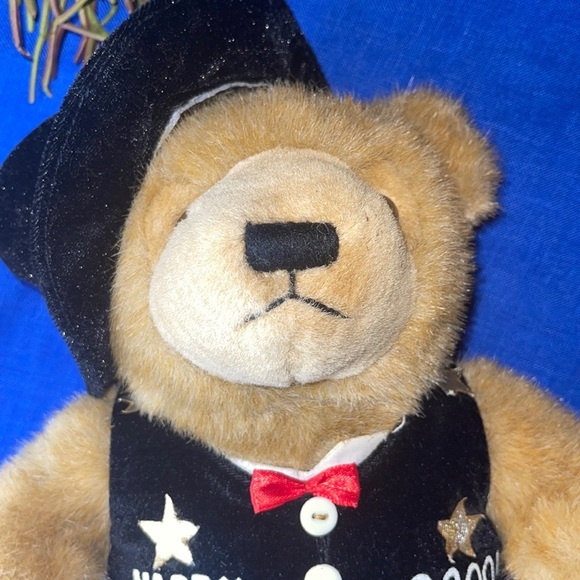 Rare VTG Stichler Plush Brown Bear Happy New Year 2000 Celebrating. - Picture 2 of 5
